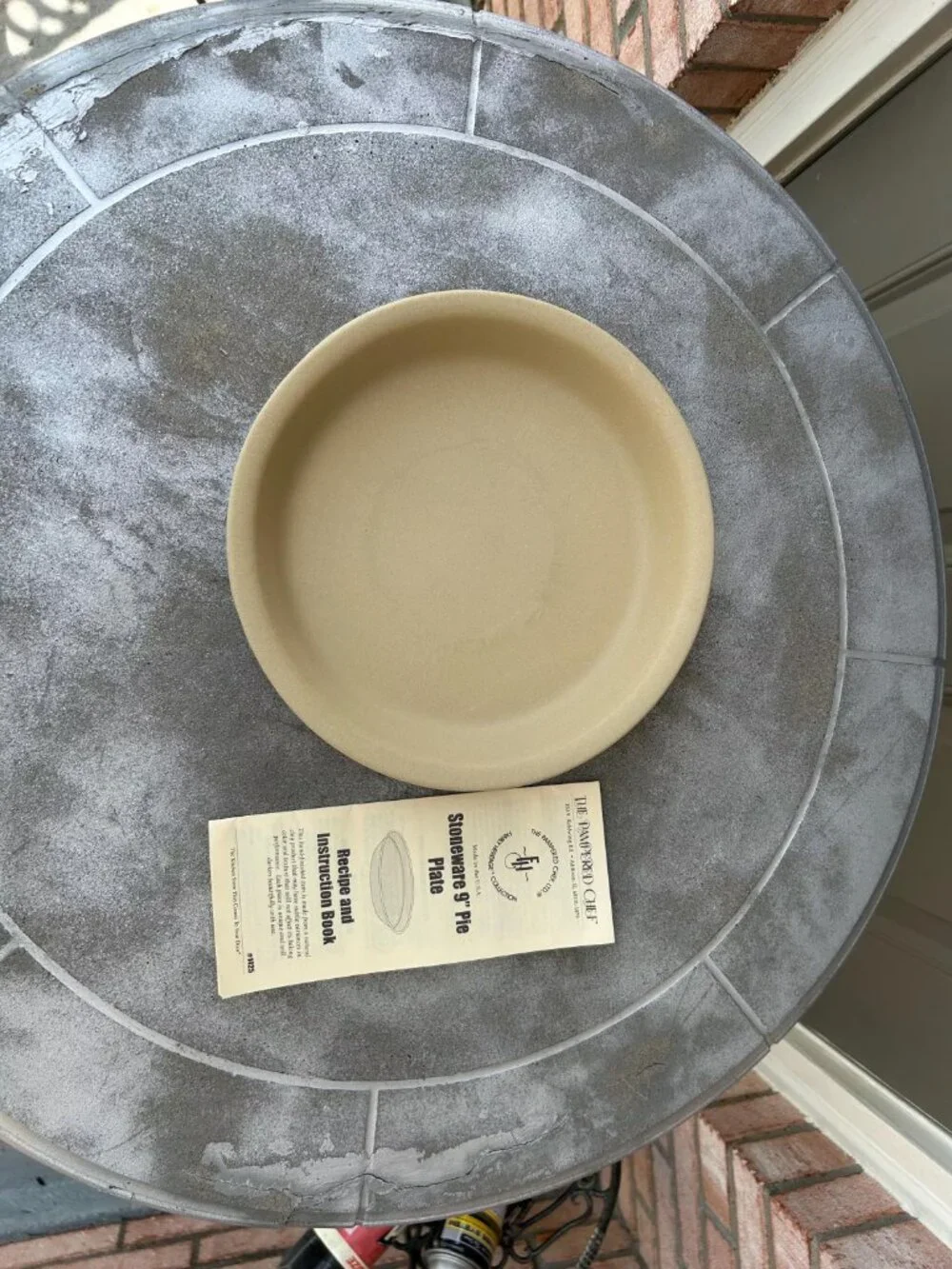 Papered Chef Stoneware 9” Pie Plate w/Recipe and Instruction Book